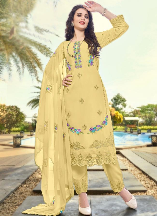 Georgette Yellow Eid Wear Embroidery Work Pakistani Suit